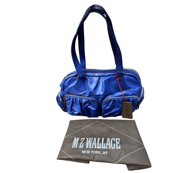 MZ Wallace Cobalt Blue Coated Leather Satchel Shoulder Bag - Picture 4 of 12